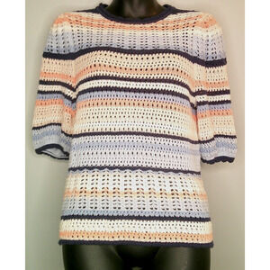 INC Short Sleeve Crochet Knit, Round Neck Sweater Women's Small